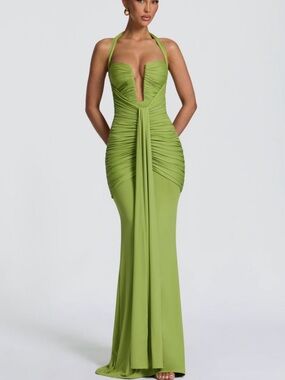 Babyboo Green Halter Ruched Evening Gown